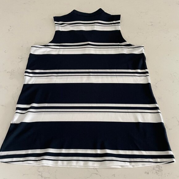 Puma W Cloudspun V Stripe Sleeveless Mandarin Collar Polo Top Navy + White Sz XS - Picture 4 of 9